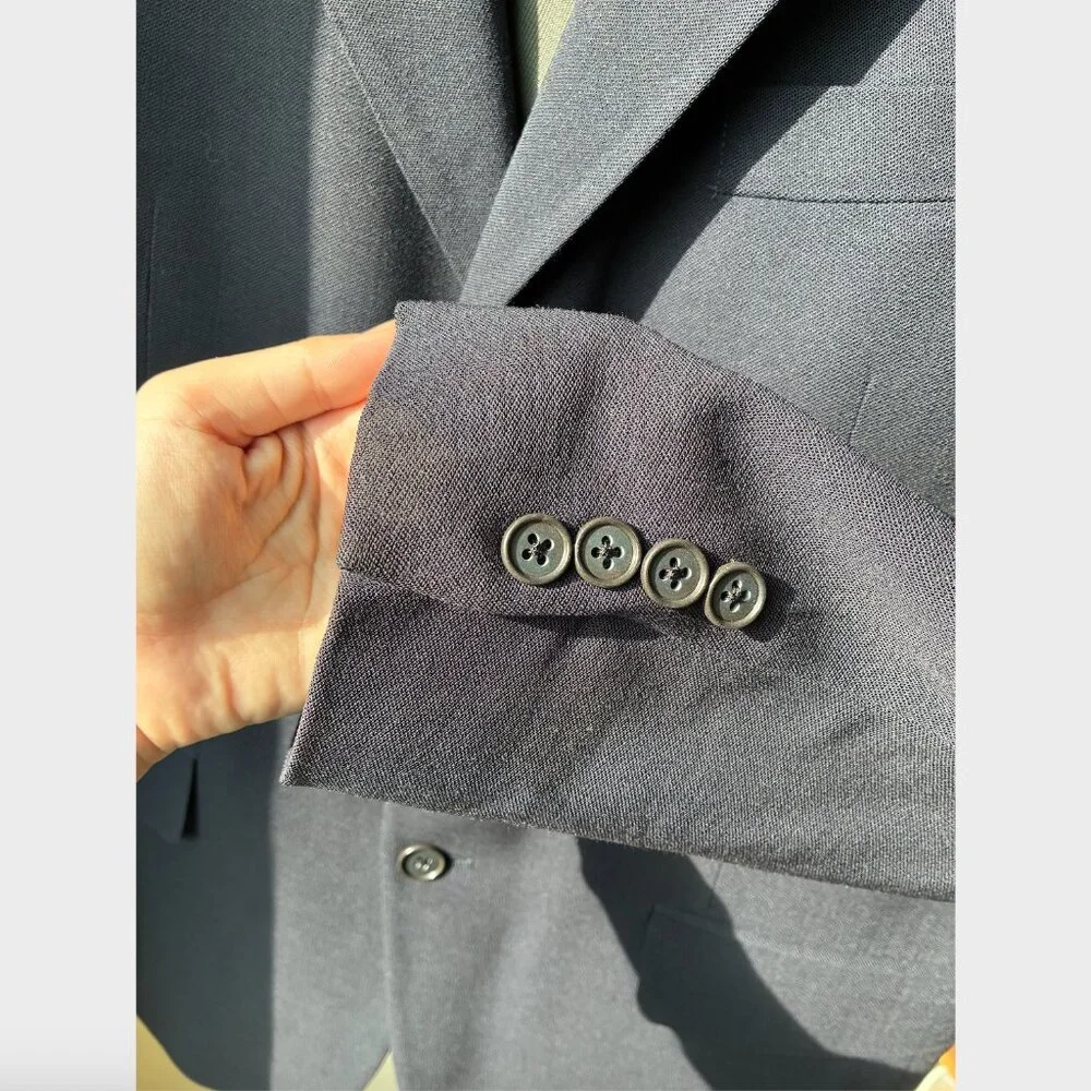 Oscar de la Renta Vintage Navy Wool Athletic Fit Blazer - Size 42R